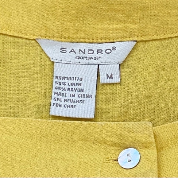 Sandro Sportswear Linen Blend Top Puff Sleeve Front Button Blouse Medium - Picture 5 of 6